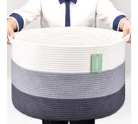 BOSROTY Extra Large Blanket Basket 87L, Laundry Hamper, Baby Nursery Hamper for Storage Toys Clothes Towels, Large Cotton Rope Laundry Basket for Girls Boys, 55 x 35 CM, White & Gray
