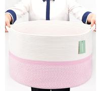BOSROTY Extra Large Cotton Rope Basket For Girls Kids 87L, Nursery Hamper, Large Laundry Basket, Nursery Bin, Laundry Hamper Organizer for Storage Toys Blankets Clothes, 55 x 35 CM, Blend White & Pink
