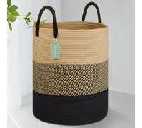 BOSROTY Large Cotton Rope Laundry Basket with Handles 65L, Brown & Black