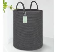 BOSROTY Large Cotton Rope Laundry Basket with Handles 65L, Dark Gray
