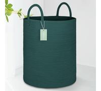 BOSROTY Large Cotton Rope Laundry Basket with Handles 65L, Dark Green