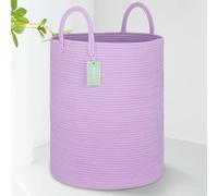 BOSROTY Large Cotton Rope Laundry Basket with Handles 65L, Purple