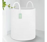 BOSROTY Large Cotton Rope Laundry Basket with Handles 65L, White