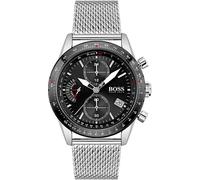 BOSS Chronograph Quartz Watch for Men Pilot Edition Chrono Collection with Silver Stainless Steel Mesh Bracelet - 1513886