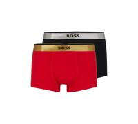 BOSS 2 Pack Metallic Waistbands Pure Cotton Trunks - (Red / Black) Gift Boxed