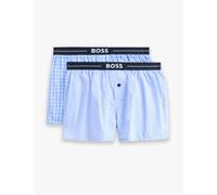 Boss 2 Pack Pure Cotton Plain Checked Boxers Blue Mix