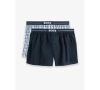 Boss 2 Pack Pure Cotton Plain Checked Boxers Navy