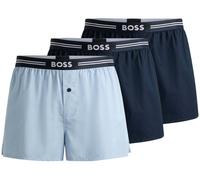 Boss 3 Pack Woven Boxers / Pyjama Shorts in Cotton Poplin - Blue
