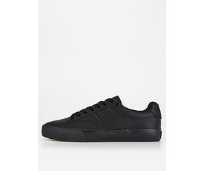 BOSS Aiden Pipe Trim Leather Lace Tennis Sneaker, Black, Size 41, Men Black