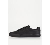 BOSS Aiden Pipe Trim Leather Lace Tennis Sneaker, Black, Size 44, Men Black