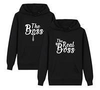 Boss and Real Boss Matching Couple Hoodie,Pure Cotton Long Sleeve His & Hers Pullover Hooded Sweatshirt with Pocket(PRICED FOR 1 HOODIE) Boss-Black-L