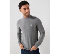 BOSS Anion Regular Fit Waffle Crew Knitted Jumper, Silver, Size 2Xl, Men Ilver