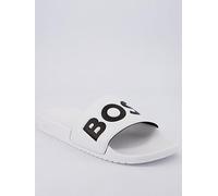 BOSS Mens Aryeh Sliders, Comfy Footbed Sandals Pool Shoes White/Black 101 8 UK