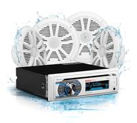 BOSS Audio Systems MCK508WB.64S Marine Boat Stereo Speaker Package - Single Din Radio Receiver Head Unit, CD Player, Bluetooth, Four 6.5 Inch Full Range Speakers, Dipole Antenna