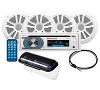 BOSS Audio Systems MCK508WB.64S Marine Boat Stereo Speaker Package - Single Din Radio Receiver Head Unit, CD Player, Bluetooth, Four 6.5 Inch Full Range Speakers, Dipole Antenna