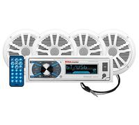 BOSS Audio Systems MCK632WB.64 Marine Boat Stereo & 6.5 Inch Speakers Package - Single Din, Bluetooth, No CD DVD Player, AM/FFM Radio Receiver Head Unit, Wireless Remote Control, Dipole Antenna