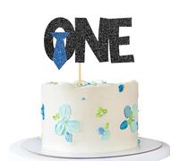 Boss Baby One Cake Topper - Gender Reveal Cake Supplies - Boy 1st Birthday Party - Baby Shower Party Decorations - Blue Black Glitter