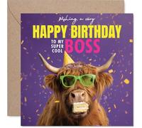 Boss Birthday Card - Hairy Day - Happy Birthday Card for Boss from Employee Colleague, 145mm funny highland cow Bday Greeting Cards
