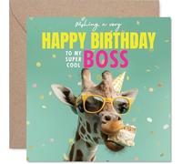 Boss Birthday Card - Neck-stravagant Day - Happy Birthday Card for Boss from Employee Colleague, 145mm funny giraffe Bday Greeting Cards