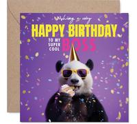 Boss Birthday Card - Pandastic Cake - Happy Birthday Card for Boss from Employee Colleague, 145mm funny panda Bday Greeting Cards