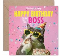 Boss Birthday Card - Purr-fect Cake - Happy Birthday Card for Boss from Employee Colleague, 145mm funny cat Bday Greeting Cards