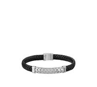 BOSS Black braided-leather cuff with herringbone hardware - Style TAILORED, HB1580674 Black S