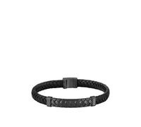 BOSS Black braided-leather cuff with herringbone hardware - Style TAILORED, HB1580676 Black S
