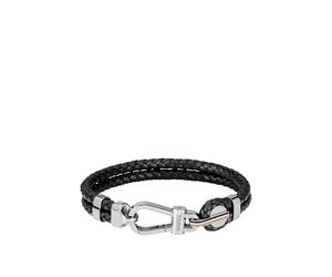 BOSS Black braided-leather cuff with silver-tone carabiner closure - Style ARES PRIME, HB1580699 Black M