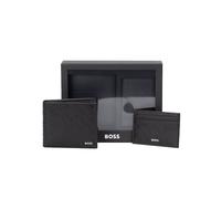 BOSS Black Leather Embossed Monogram Wallet & Card Holder Set