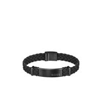 BOSS Black-suede braided cuff with logo plate - Style DYLAN, 58137022 Black S