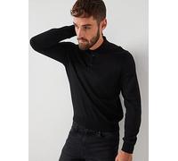 BOSS Bono-L Regular Fit Long Sleeve Knitted Polo, Black, Size S, Men Black
