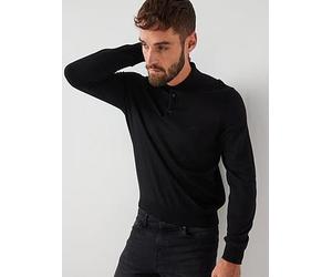 BOSS Bono-L Regular Fit Long Sleeve Knitted Polo, Black, Size S, Men Black