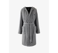 Boss Boss Brand-Embroidered Tie-Waist Cotton-Blend Robe Gris S