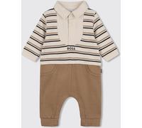 Boss Boy's Striped Cotton Onesie with Classic Collar and Contrast Logo - Size: 3M - unisex