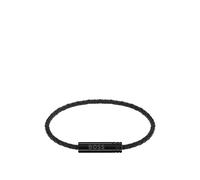 BOSS Braided cuff in black leather with logo plaque - Style ARES AIR, HB1580875 Black pcs.