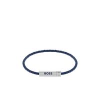 BOSS Braided cuff in blue leather with logo plaque - Style ARES AIR, HB1580874 Blue pcs.