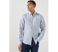 BOSS Button Down Relaxed Fit Stripe Linen Shirt, Blue, Size L, Men Blue