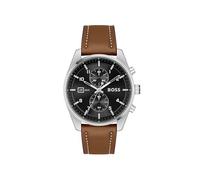 BOSS Chronograph Quartz Watch for Men SKYTRAVELLER Collection with Leather or Stainless Steel Strap