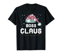 Boss Claus Christmas Hat Diamond Pajama Family Matching Xmas T-Shirt