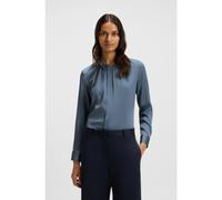 BOSS Collarless regular-fit blouse in stretch silk - Style Banorah, 50538481 Blue 8