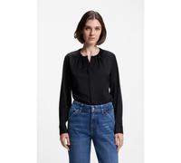 BOSS Collarless regular-fit blouse in stretch silk - Style Banorah, 50538481 Dark Blue 16