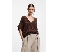 BOSS Cotton-blend knitted top with cable detailing - Style Feonia, 50557585 Dark Brown L