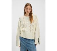 BOSS Cotton-blend sweater with cabling and fringing - Style C_Fitto, 50543949 Natural XS