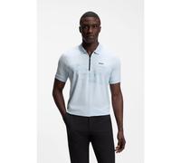 BOSS Cotton-blend zipped polo shirt with reflective graphics - Style PL_Globe Pattern, 50559010 Light Blue XXXL