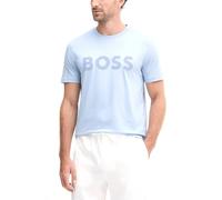 Boss Cotton-Jersey T-Shirt with Large Logo Print - Light/Pastel Blue