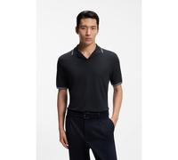 BOSS Cotton-linen polo shirt with Johnny collar - Style H-Pye 235, 50559173 Dark Blue XXL