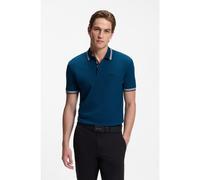 BOSS Green Paddy Mens Cotton-Piqué Polo Shirt with Contrast Logo - Blue - Size Medium