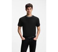 BOSS Cotton-piqué T-shirt with striped collar - Style C-Taut 40, 50559847 Black L