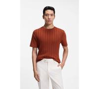 BOSS Cotton-silk T-shirt with cable-knit front panel - Style L-Tesar 135, 50559427 Brown XXXL