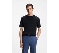 BOSS Cotton-silk T-shirt with cable-knit front panel - Style L-Tesar 135, 50559427 Dark Blue